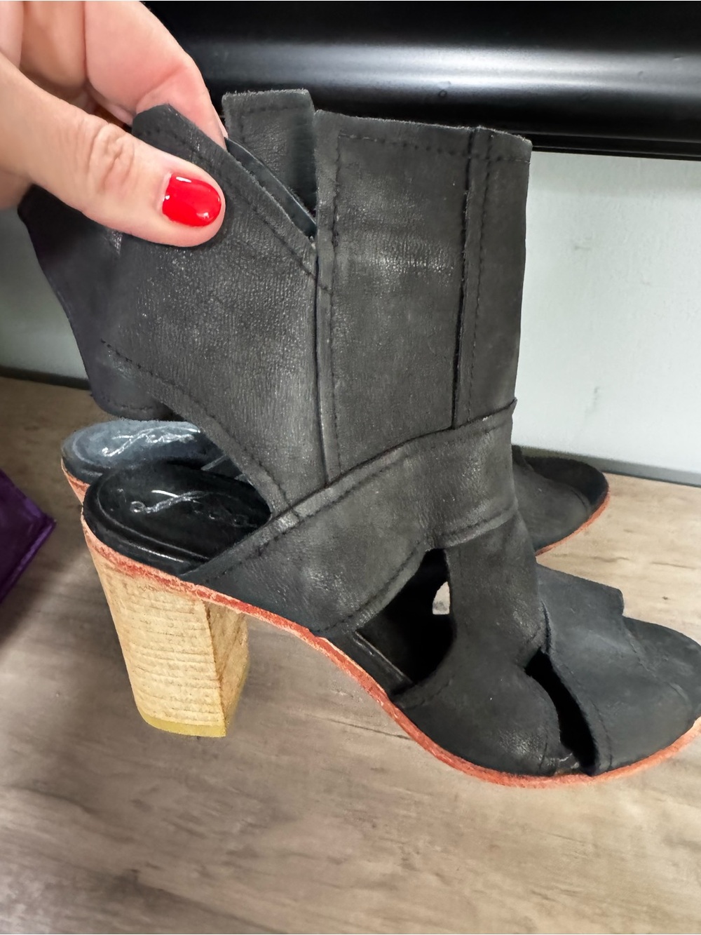 Free People Black Open-Toe Cutout Block Heel Booties - Picture 3 of 6